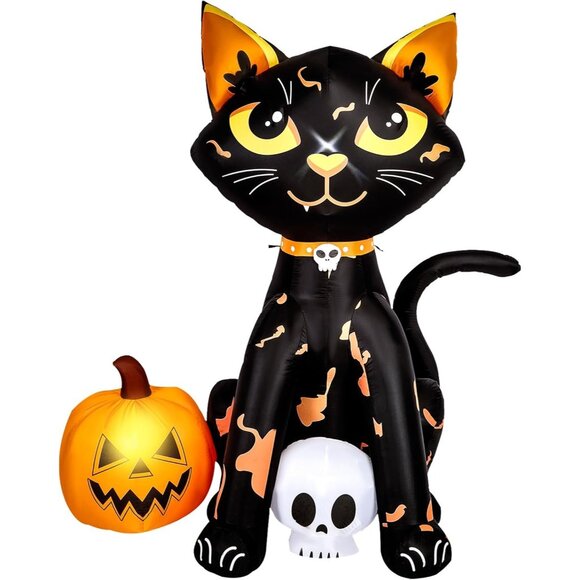 CAMULAND 1.5M Halloween Inflatable Black Cat With Pumpkin Blow Up Yard Decor - Picture 3 of 9